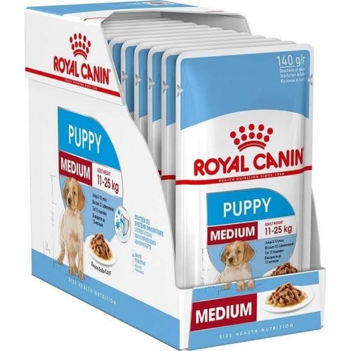 Hundefoder vådfoder Royal Canin Medium Puppy i sauce – 10×140 g
