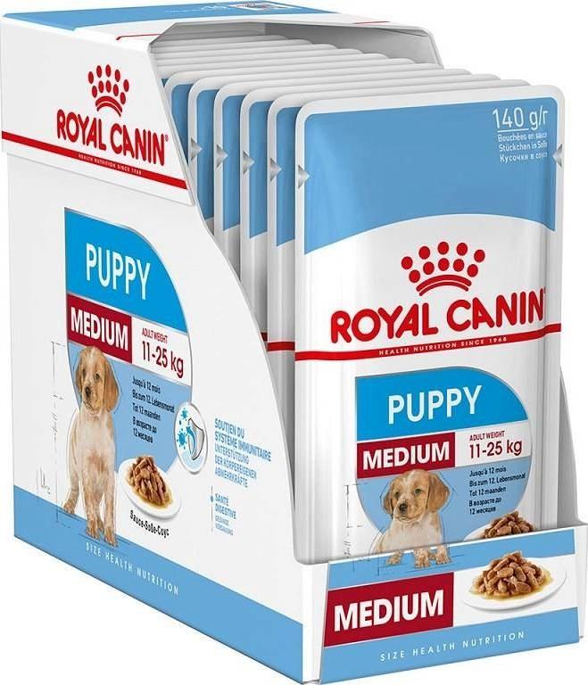 Hundefoder vådfoder Royal Canin Medium Puppy i sauce – 10×140 g