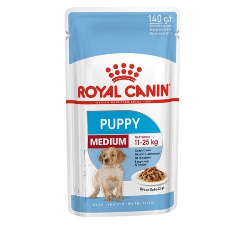 Hundefoder vådfoder Royal Canin Medium Puppy i sauce – 10×140 g
