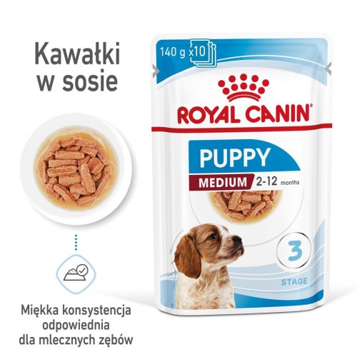 Hundefoder vådfoder Royal Canin Medium Puppy i sauce – 10×140 g