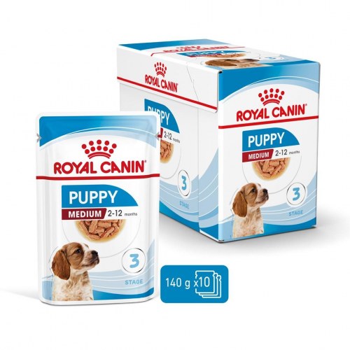 Hundefoder vådfoder Royal Canin Medium Puppy i sauce – 10×140 g