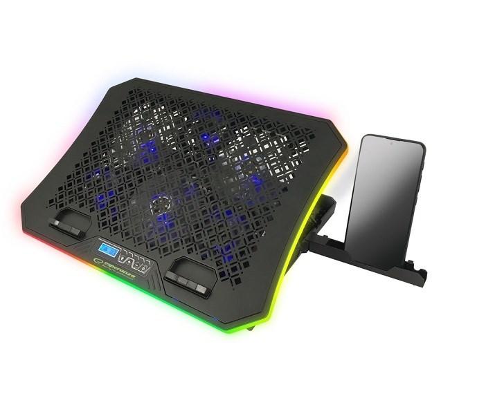 Laptop køleplade 19" - Esperanza GALERNE, 6 blæsere, RGB, sort