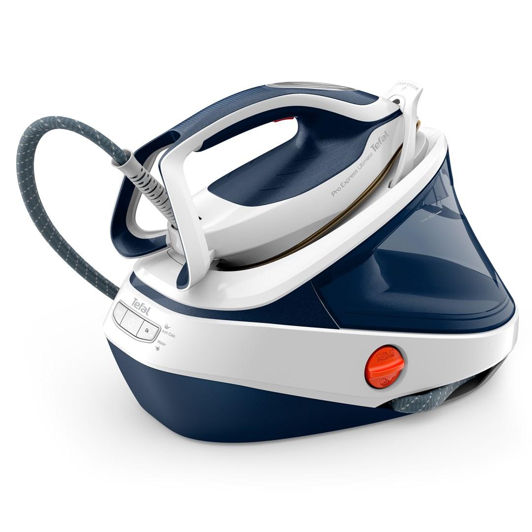 Tefal Pro Express Ultimate II GV9712E0 - Dampstrygejern med automatisk afbrydelse - såleplade: Durilium Airglide Autoclean Ultra Thin - 3000 W - hvid/blå
