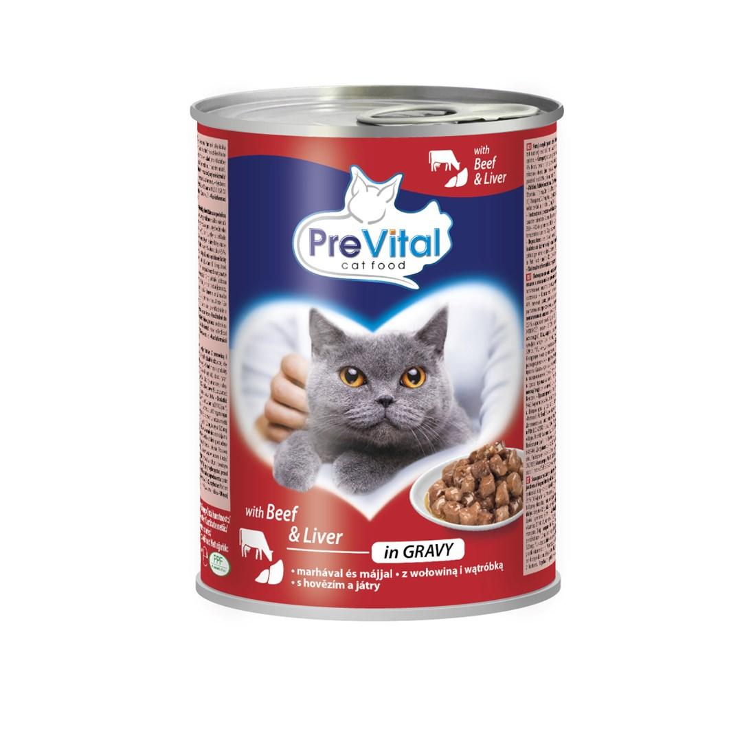 Vådfoder til kat – PREVITAL oksekød & lever i sauce, 415 g