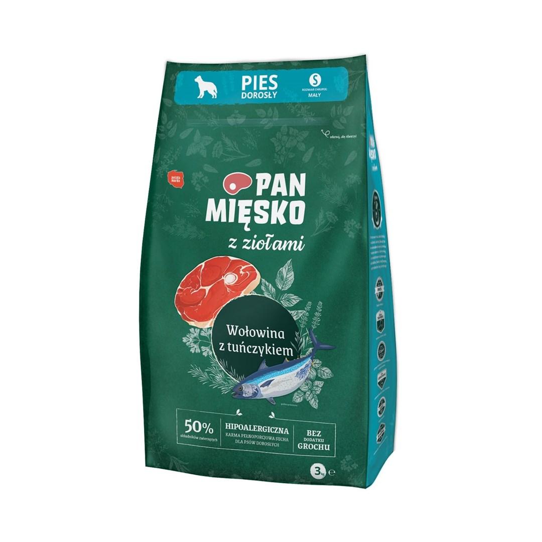 Hundefoder tørfoder PAN MIĘSKO med urter oksekød & tun S – 3 kg