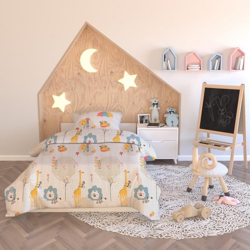 Sengesæt børn 135x200 + 40x60 + 80x80 – Amelia Home Kids, beige med trykte motiver
