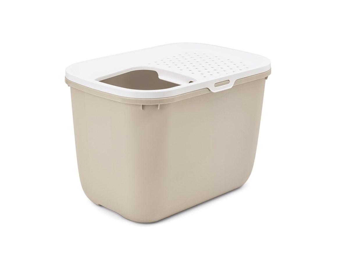 Kattebakke med topindgang SAVIC HOP, kaffe/brun med hvidt låg – 58,5 × 39 × 39,5 cm