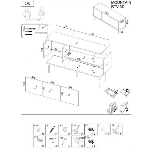 TV-bord Cama MEBLE MOUNTAIN 154×40×55 cm – sort/guld