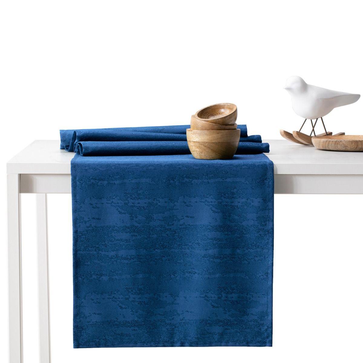 Dug sæt indigo - AmeliaHome Vesta, præget 115×180 + bordløber 35×180