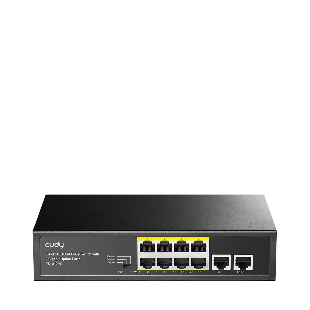 Netværksswitch Cudy FS1010PG 8-port Fast Ethernet PoE, 2 uplink, sort billede