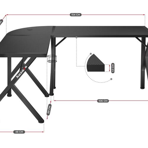 Gaming bord Huzaro Hero 6.3 – sort hjørneskrivebord