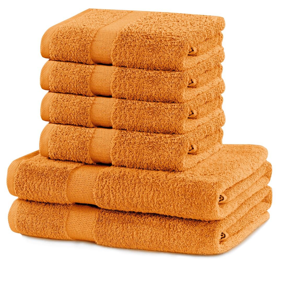 Håndklædesæt 6 dele - Marina, orange, 100 % bomuld (2×70×140 + 4×50×100)