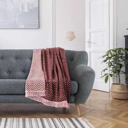 Plaid AmeliaHome Zaria – lyserød, trykt mønster, 150×200 cm