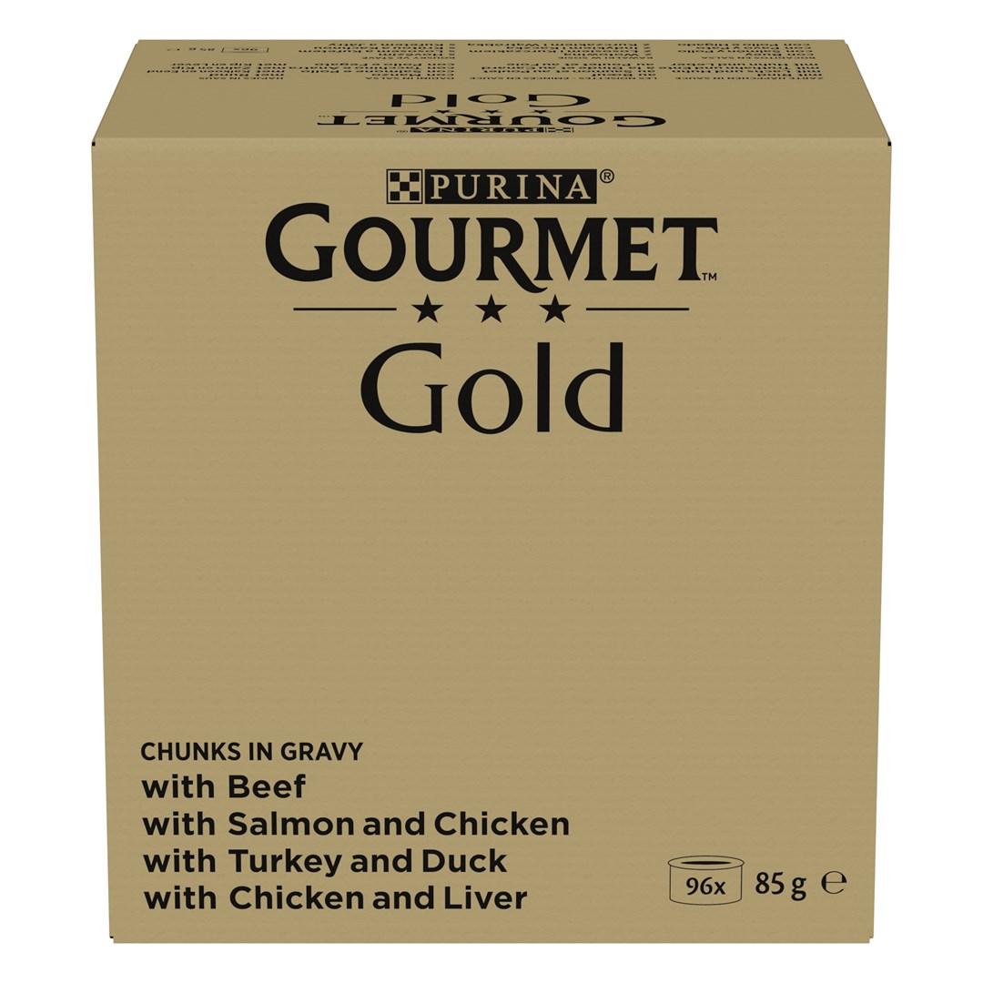 Vådfoder til kat – Purina Gourmet Gold, stykker i sauce, mix af 4 smagsvarianter, 96×85 g