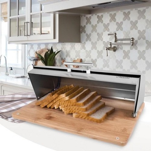 Brødkasse i rustfrit stål – Maestro MR-1672S med bambusbund