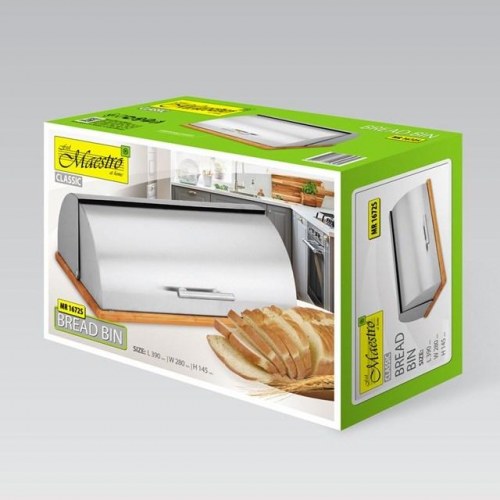 Brødkasse i rustfrit stål – Maestro MR-1672S med bambusbund