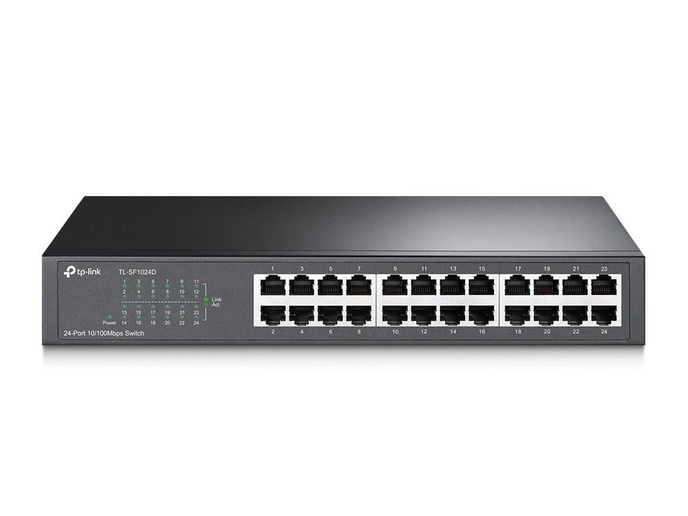 Netværksswitch TP-Link TL-SF1024D – 24-port Fast Ethernet, unmanaged, grå