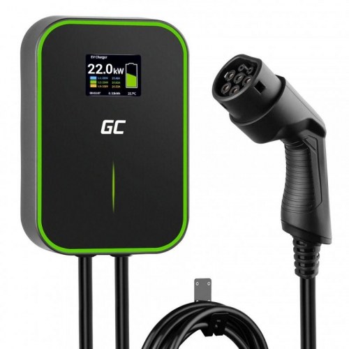 Ladestander til elbil 22 kW – Green Cell EV PowerBox med fast Type 2-kabel 6 m
