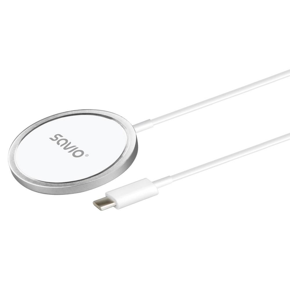 Trådløs oplader 15 W med magnet - Savio LA-11, 1 m billede