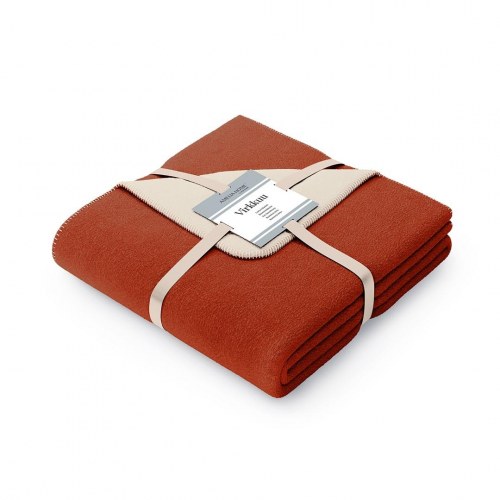 Plaid i fleece AmeliaHome Virkkuu – orange/creme 150×200 cm