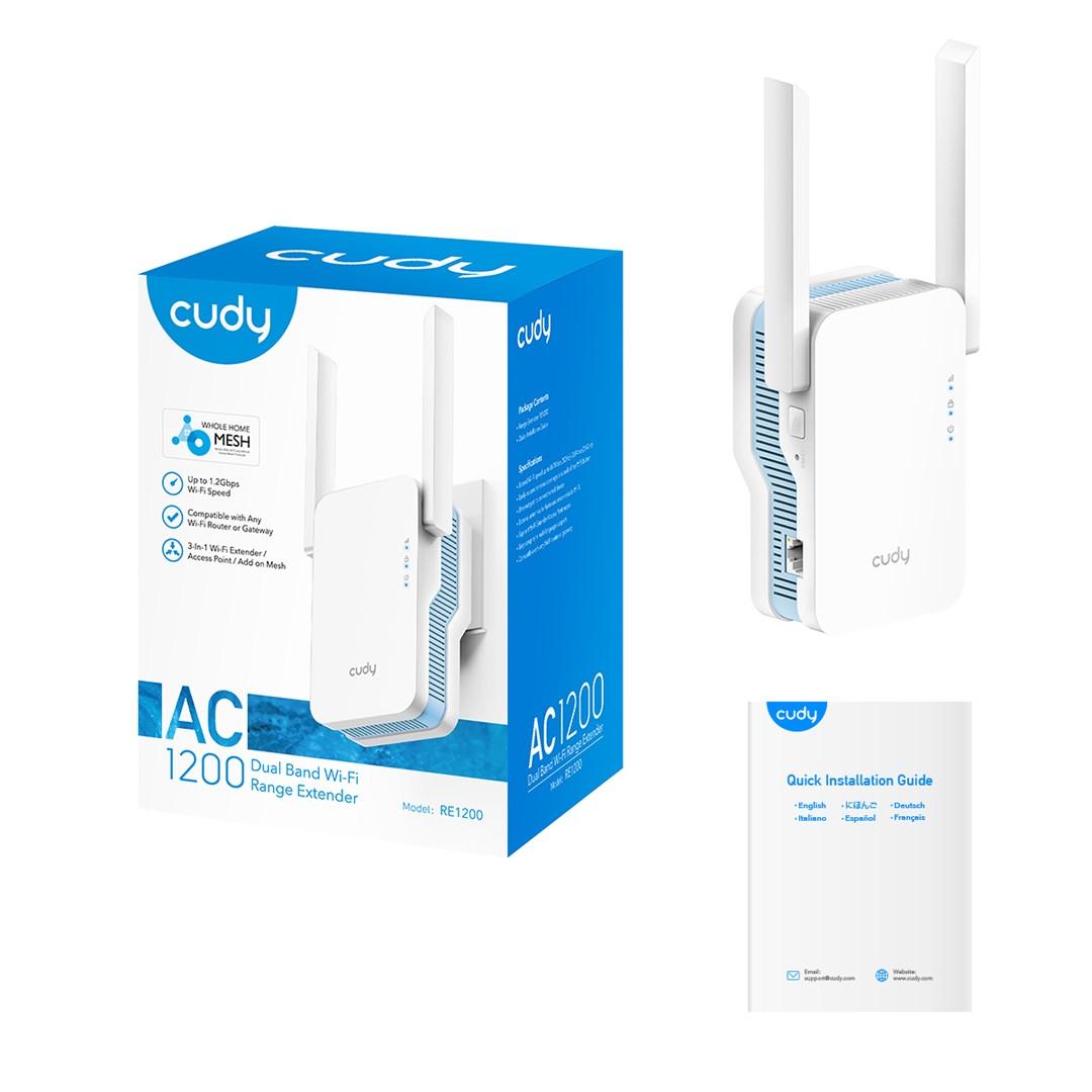 CUDY RE1200 Wi-Fi-forlænger og netværksrepeater med dual-band, 867 Mbit/s, 1 x RJ-45, hvid