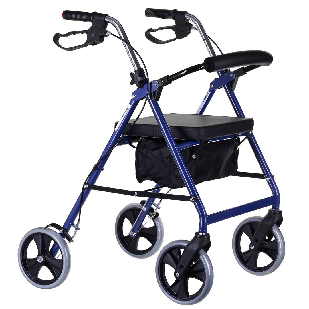 Rollator med 4 hjul Mobilex - blå/sort, aluminium, 150 kg
