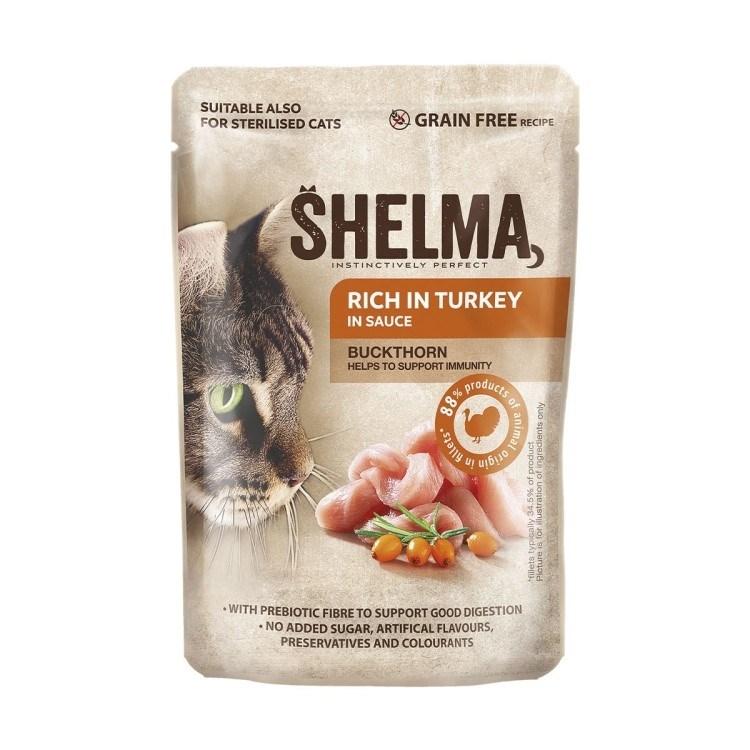 Vådfoder til kat – SHELMA kalkun i sauce 85 g
