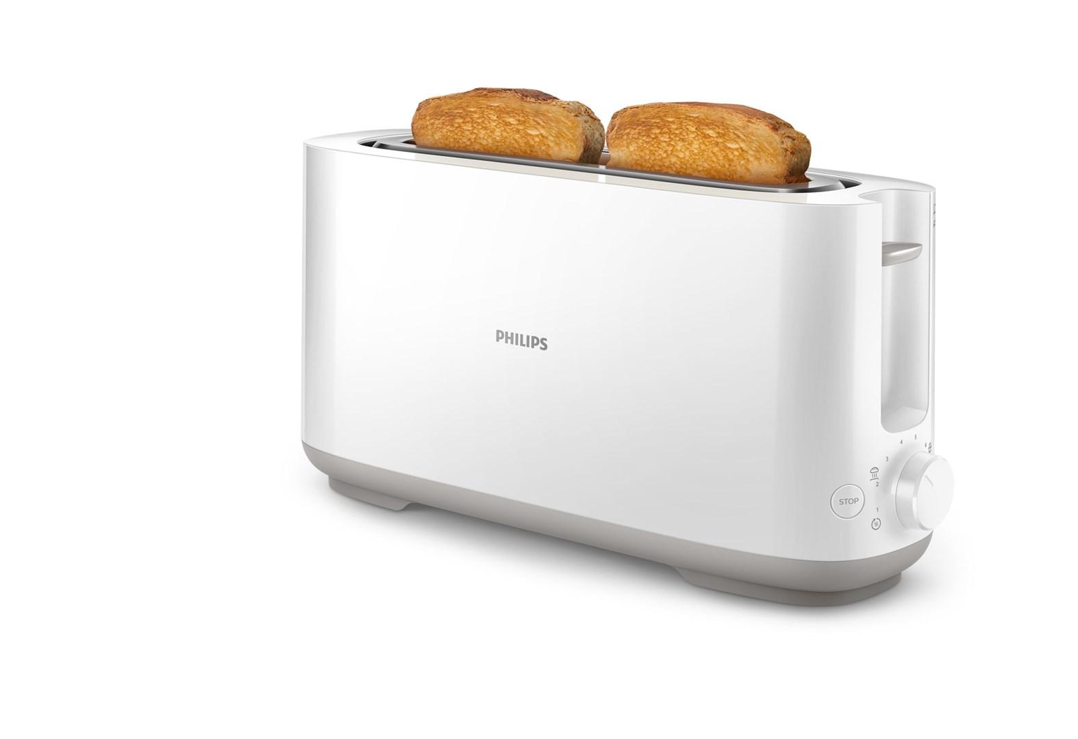 Brødrister – Philips Daily Collection HD2590/00, lang skive, 1.030 W, hvid