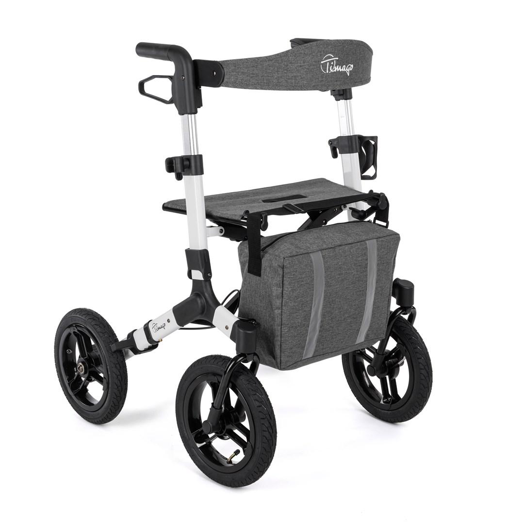 Rollator Timago RANGER Silver – offroad 4-hjulet, aluminium