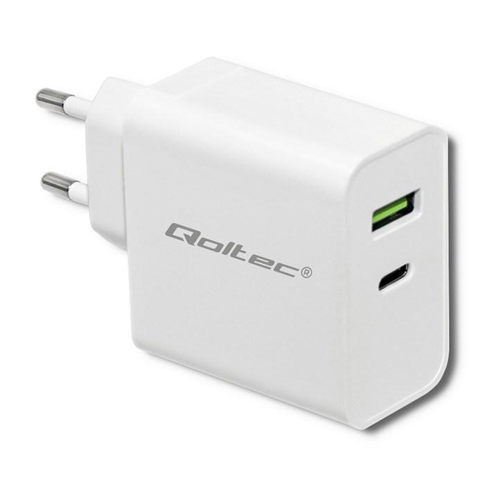 Vægoplader Qoltec 45 W med USB‑C PD og USB – Hvid