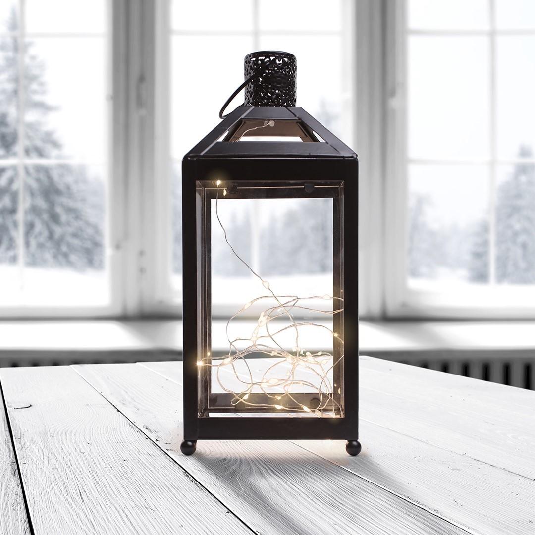 LED lanterne med lyskæde – DecoKing Old Collections, sort