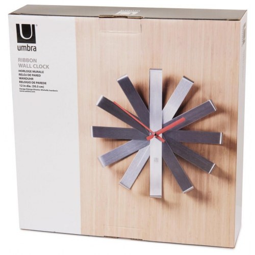 Vægur Umbra Ribbon – grå stål, Ø 30 cm