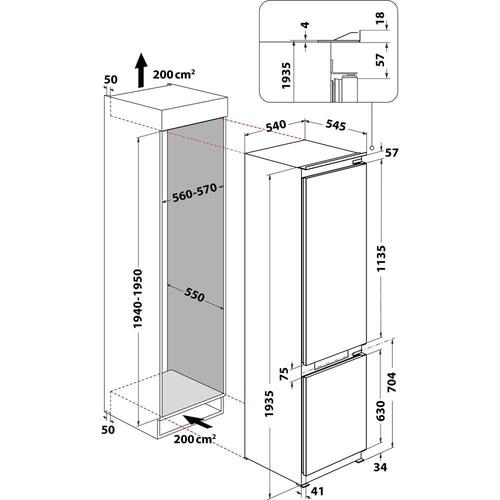 Integreret køle-fryseskab Whirlpool WHC20 T352, 280 l, E, hvid