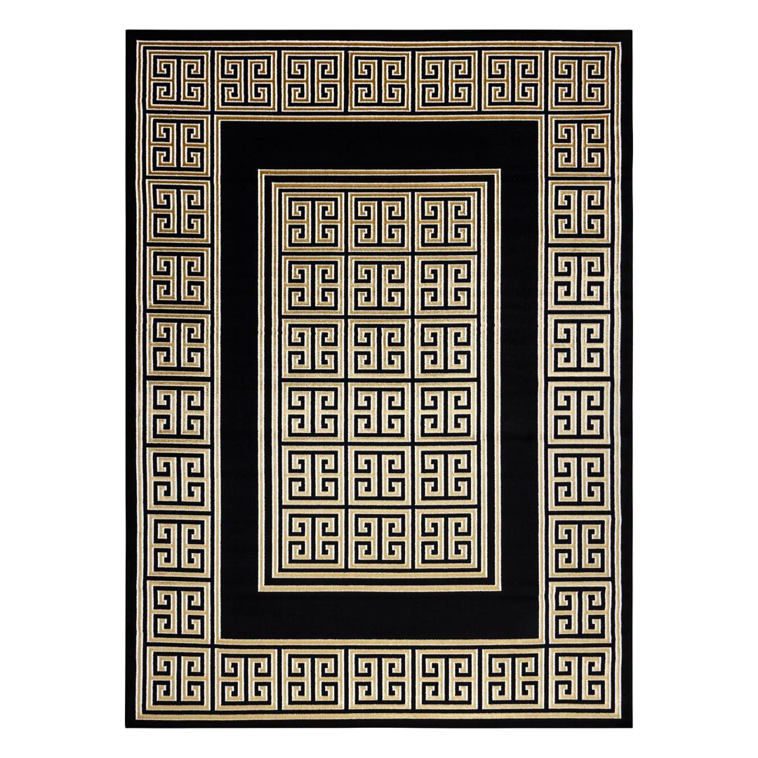 Gulvtæppe løber Hakano Mosse Greek 2 – sort/sennepsgul 60×250 cm