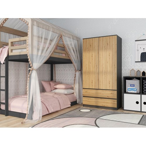 Garderobeskab Topeshop MALWA AN/AR – 2 døre, 5 hylder, eg/anisgrå