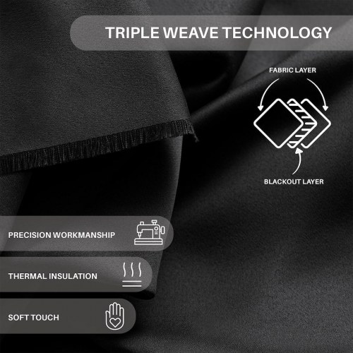 Mørklægningsgardin blackout 140x270 cm – sort, klassisk stil med sølv-øskner – AmeliaHome