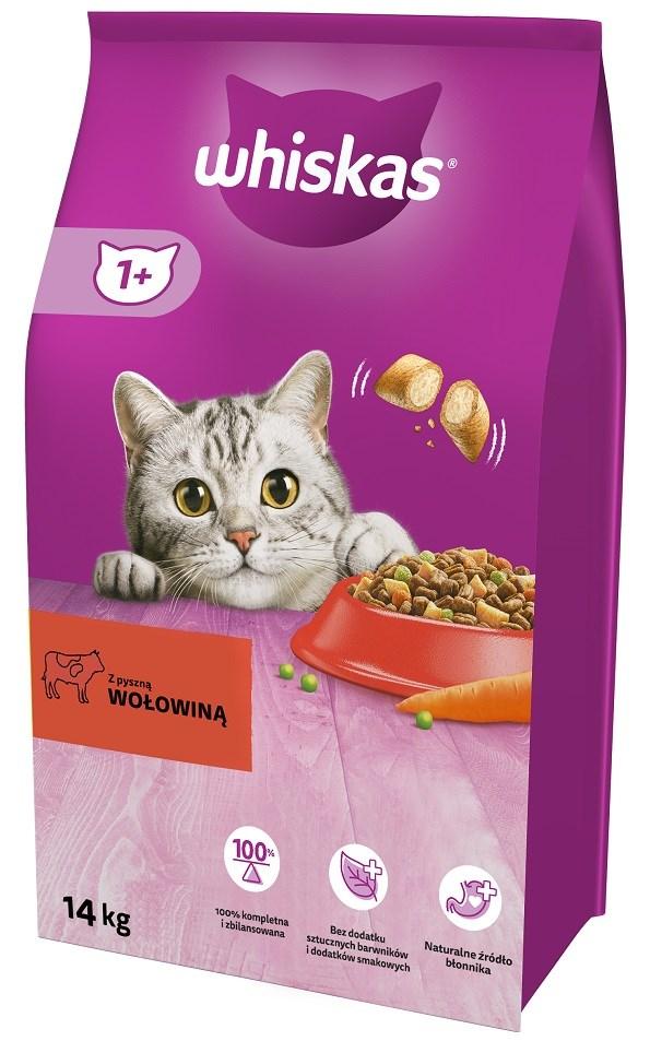 Kattemad tørfoder Whiskas Adult med oksekød – 14 kg