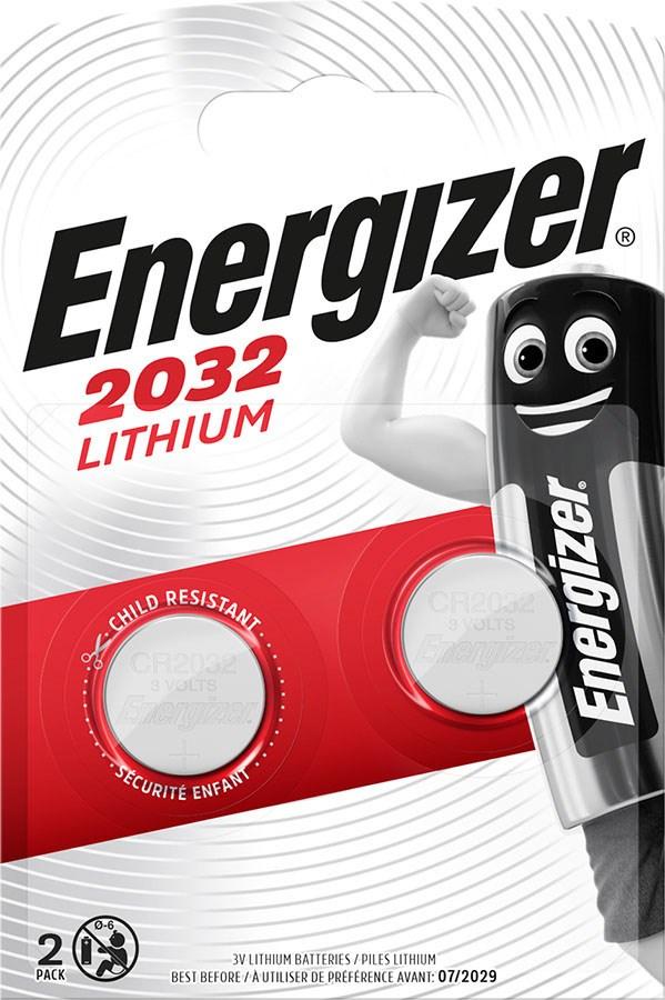 Knappcelle batterier CR2032 3V – Energizer, 2 stk.