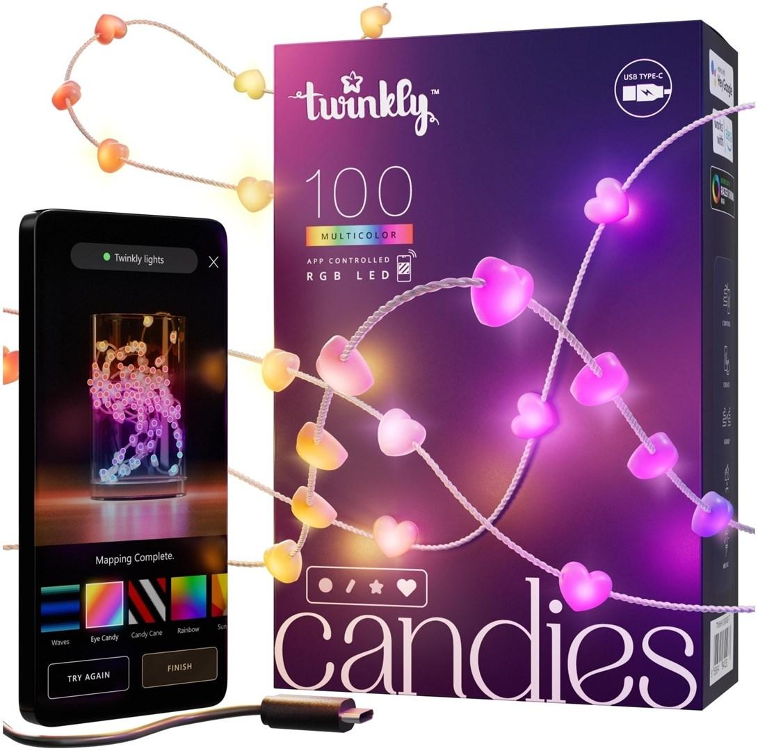 Juletræslys LED Twinkly Candies, 6 m, 100 RGB hjerter, app-styret