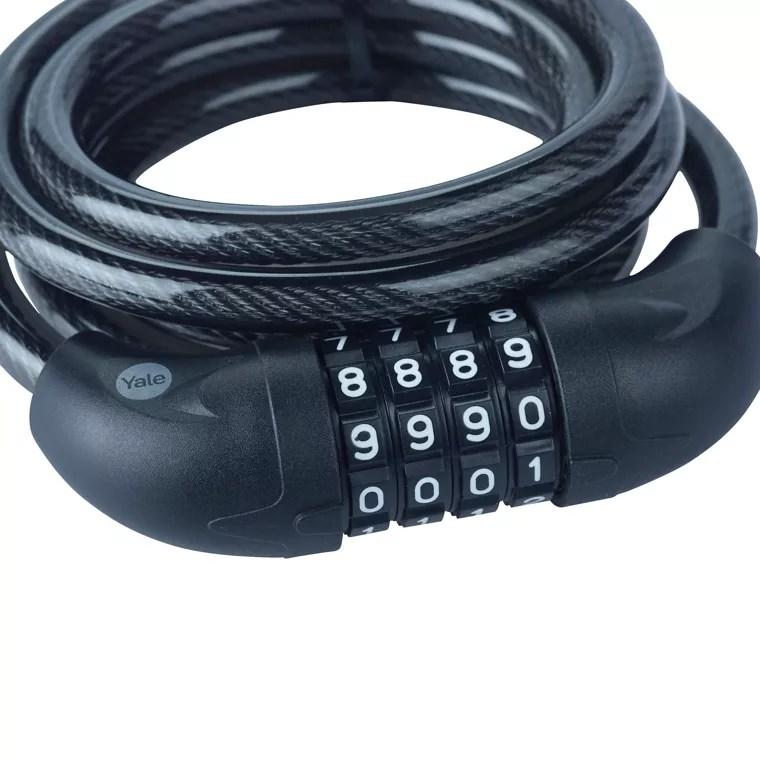 Cykellås kabel med kodelås - Yale, 180 cm, sort