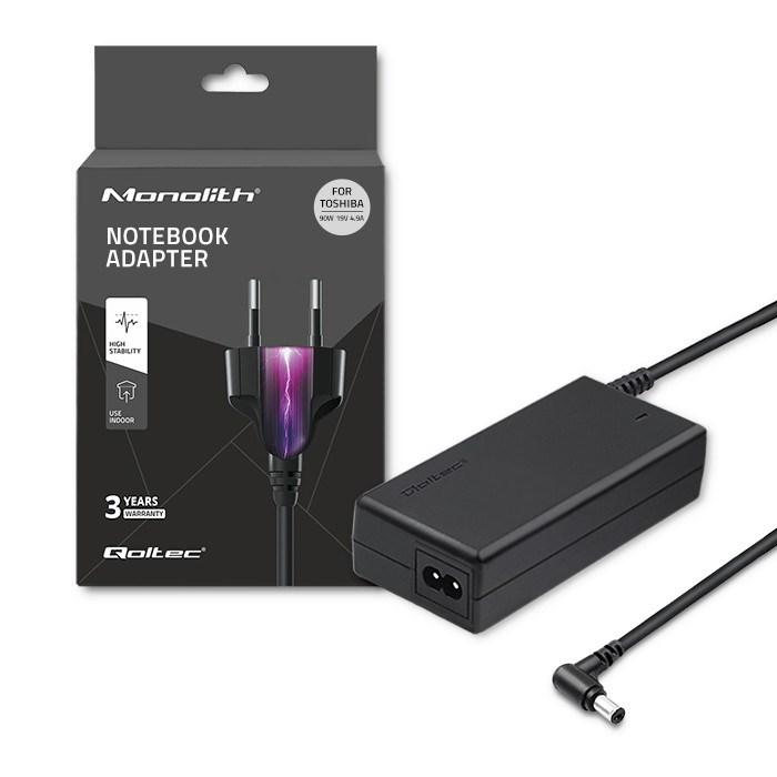 Strømforsyning til laptop 90 W – Qoltec, 19 V 4,9 A, til Toshiba, sort billede