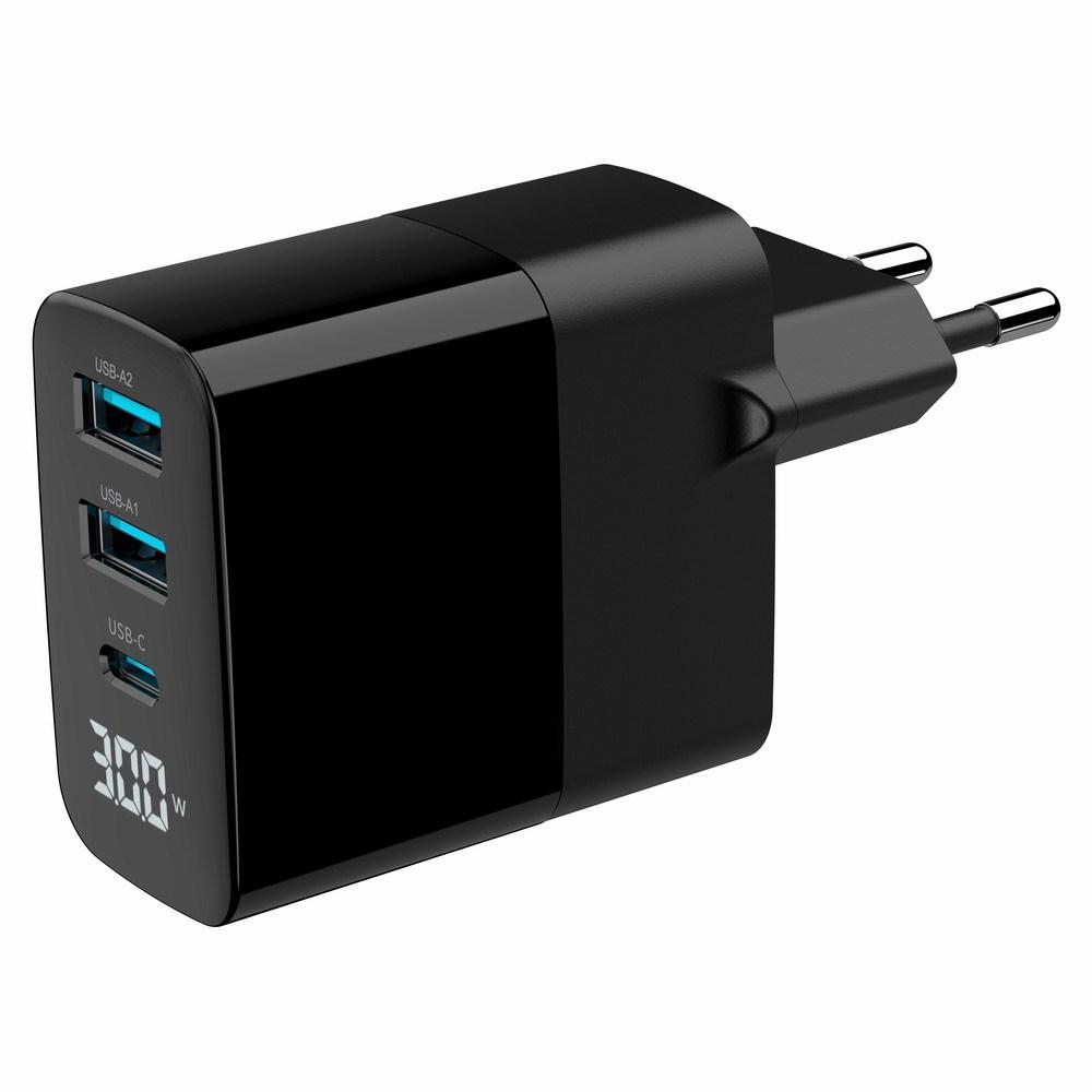 Vægoplader med hurtigopladning - Gembird 30 W, 3 porte, sort billede