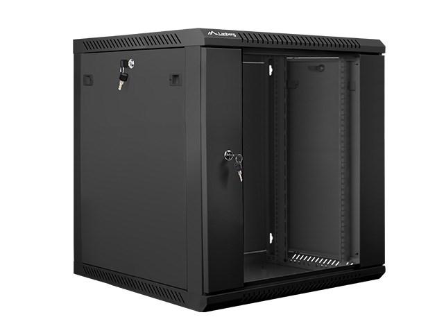 19" vægmonteret rackskab 12U - Lanberg, 600×600 mm, sort med glaslåge