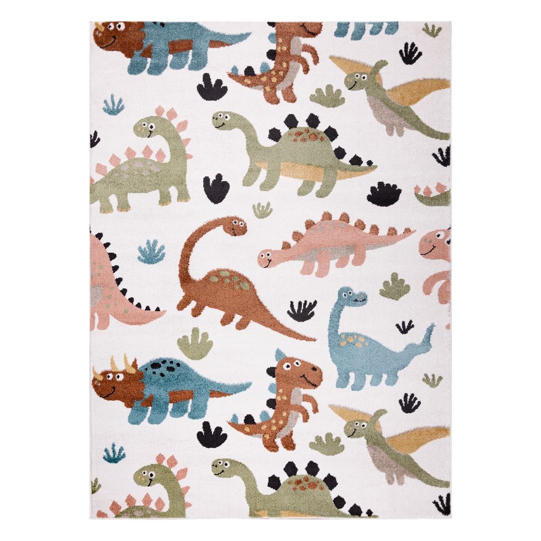 Gulvtæppe til børn med dinosaurer 140x190 - Hakano Beo Dino, creme