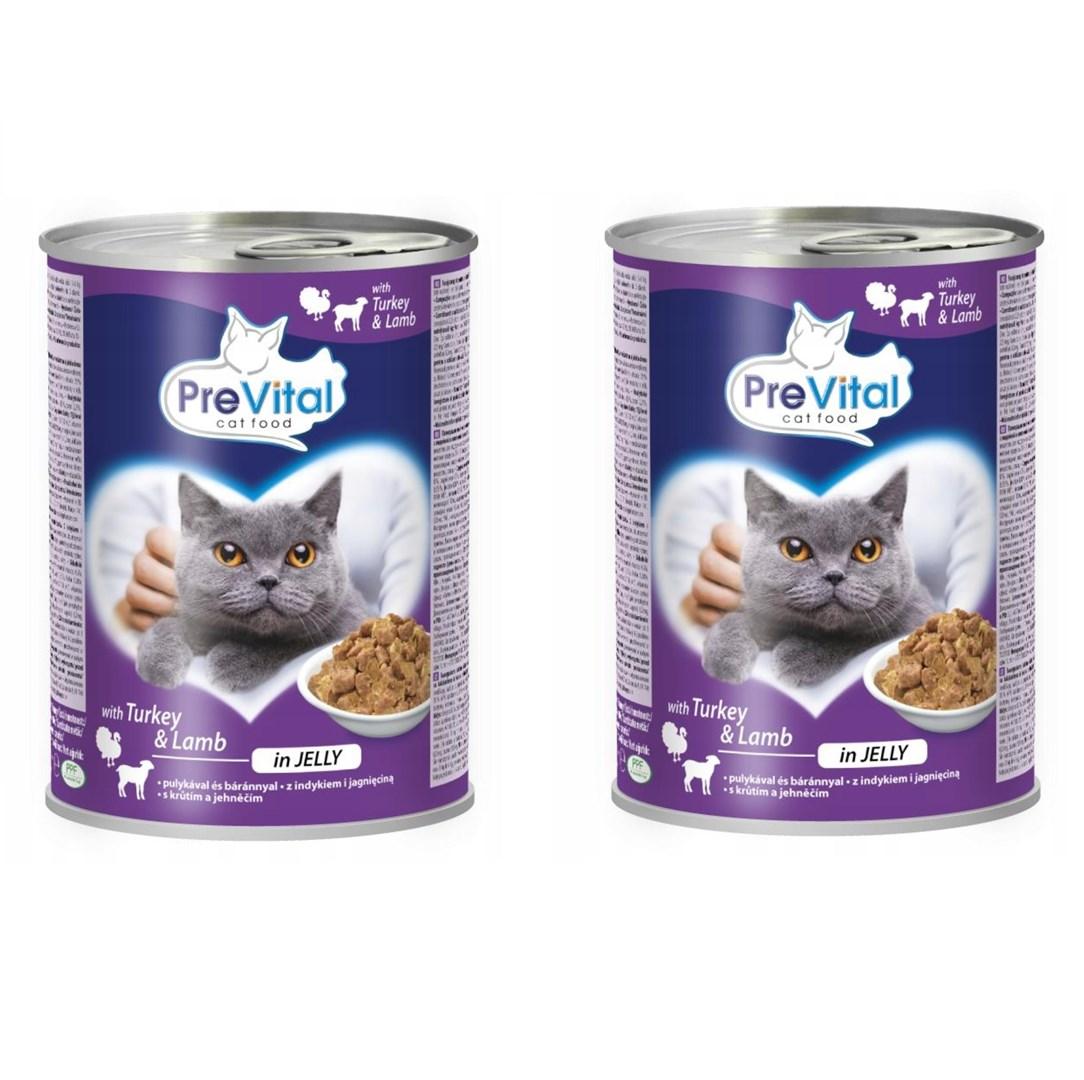 Vådfoder til kat – PREVITAL kalkun og lam i gelé, 2×415 g