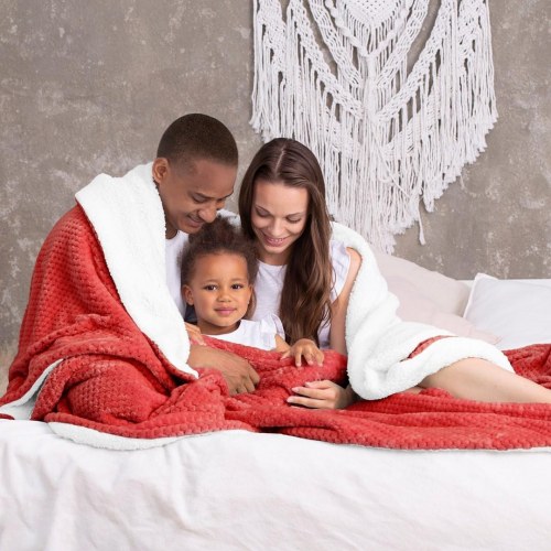 Plaid AmeliaHome Shleepy – rød, jacquard, 170×210 cm