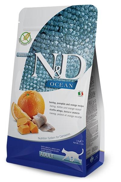 Kattemad tørfoder Farmina N&D Ocean sild, græskar & appelsin Adult – 1,5 kg