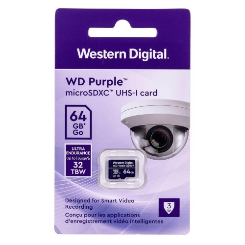 Hukommelseskort microSDXC 64 GB – Western Digital WD Purple QD101, Class 10 UHS-I (U1)