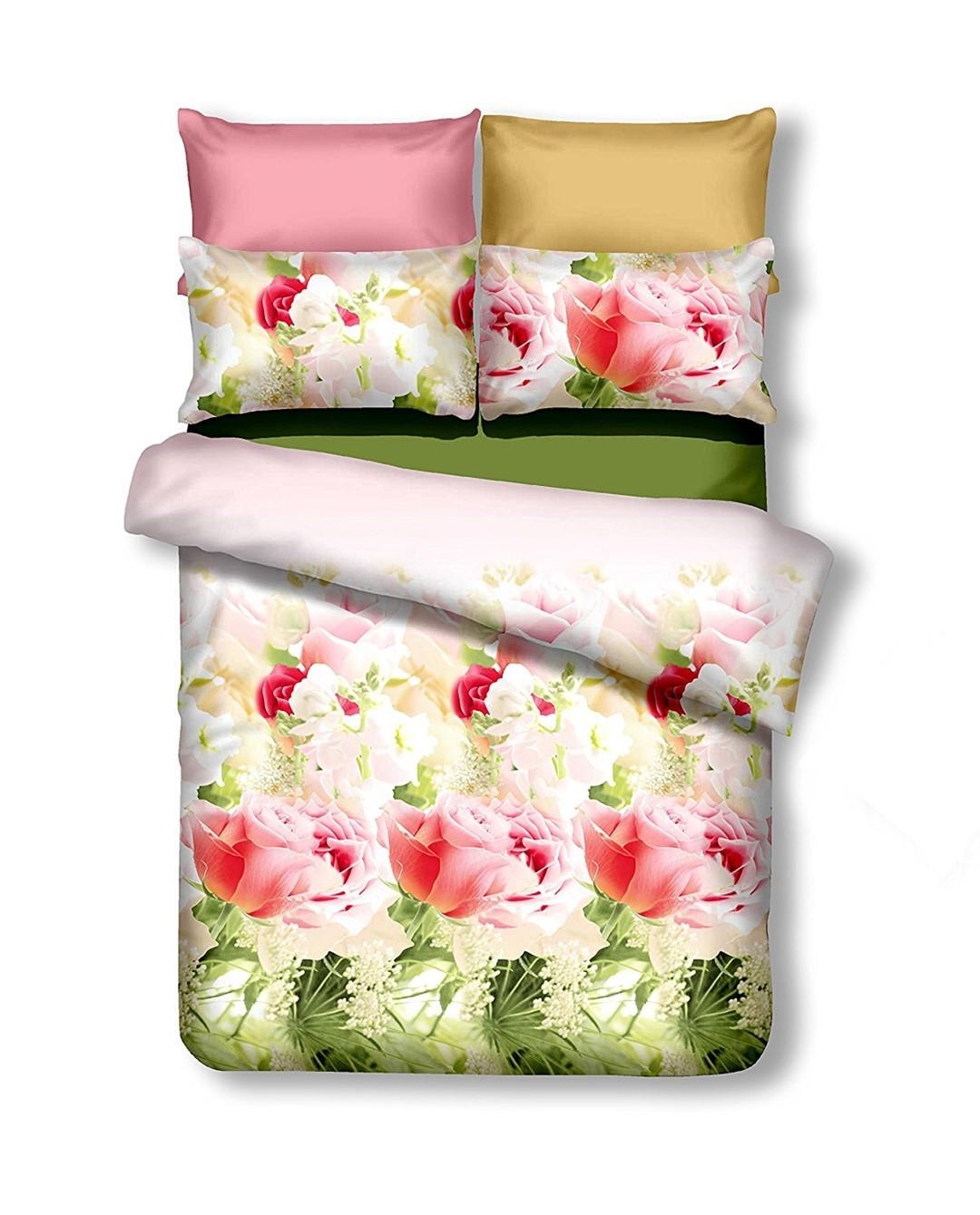 Sengetøj sæt 200x200 med blomster DecoKing Emerald, creme/rosa (inkl. 2 pudebetræk 80x80)