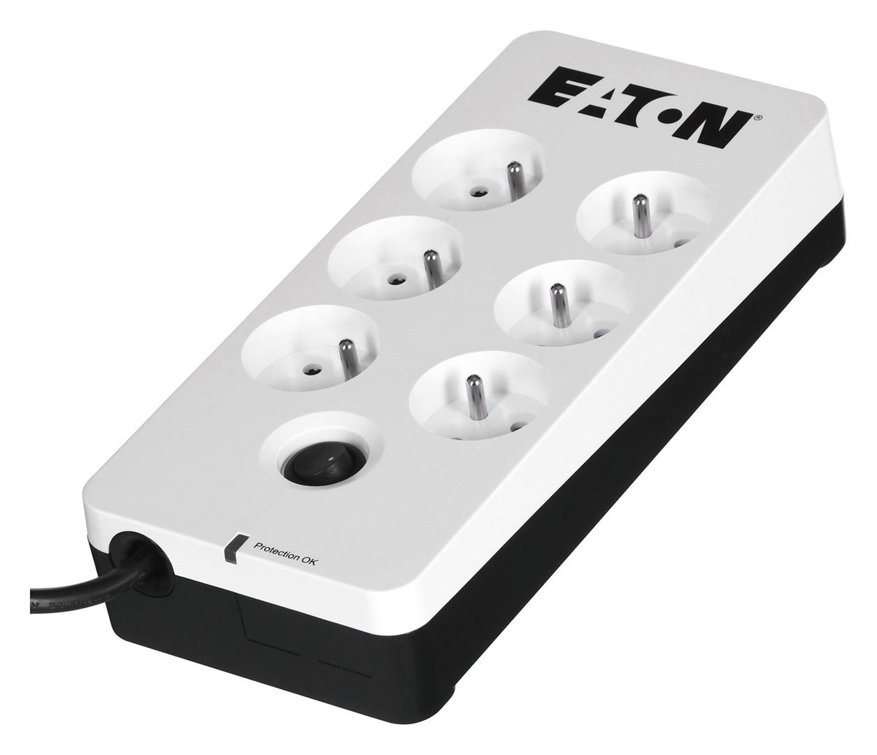 Stikdåse med overspændingsbeskyttelse – Eaton PB6F, 6 udtag (Type E)